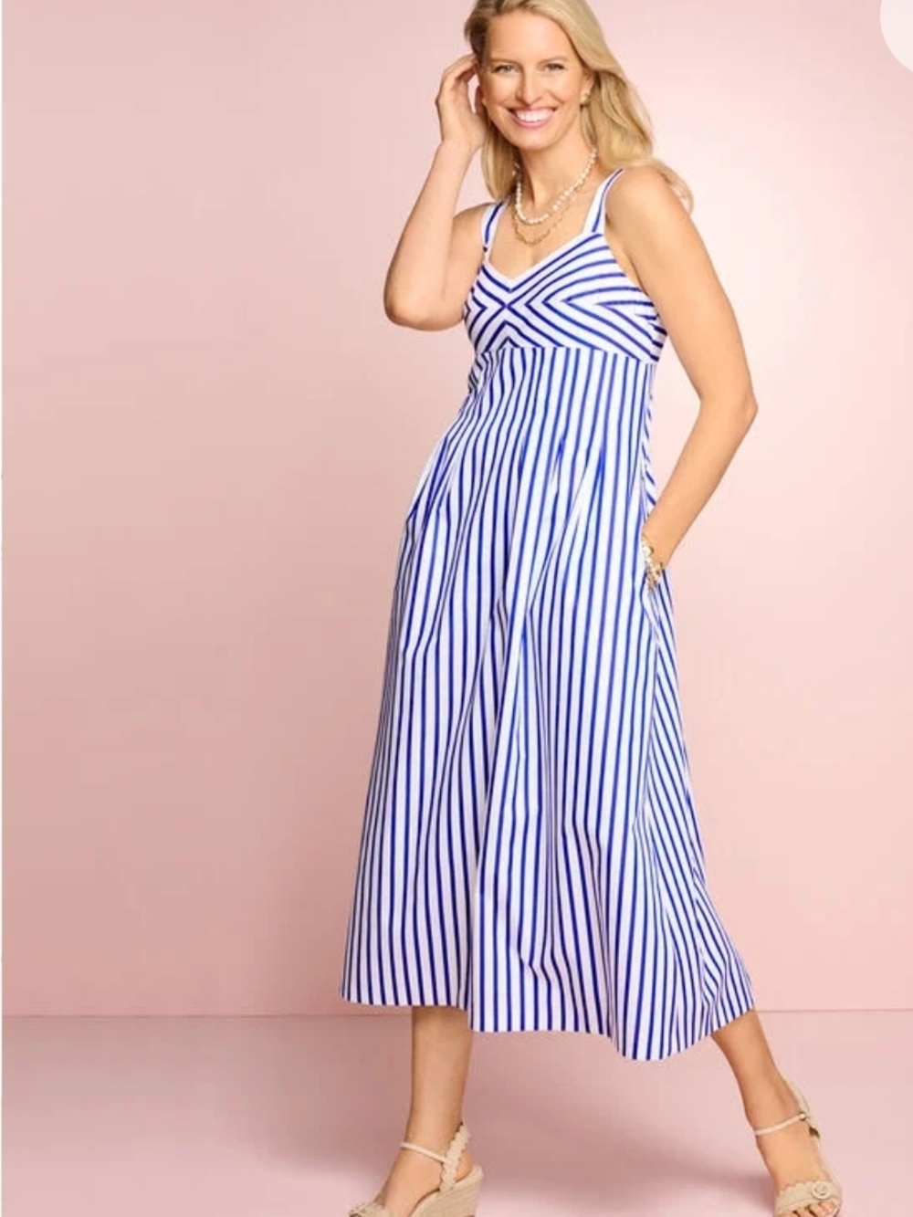 Talbots Blue + White Striped Midi Sundress - Size 16 - Picture 2 of 7